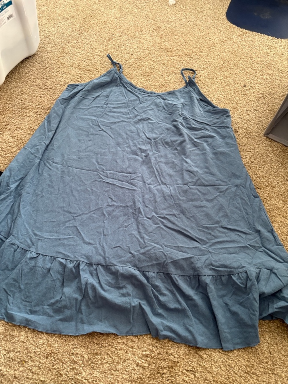 Blue Ruffle Hem Spaghetti Strap Dress